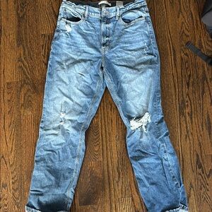 Eunina Blue Straight Leg Jeans with Distressed Details